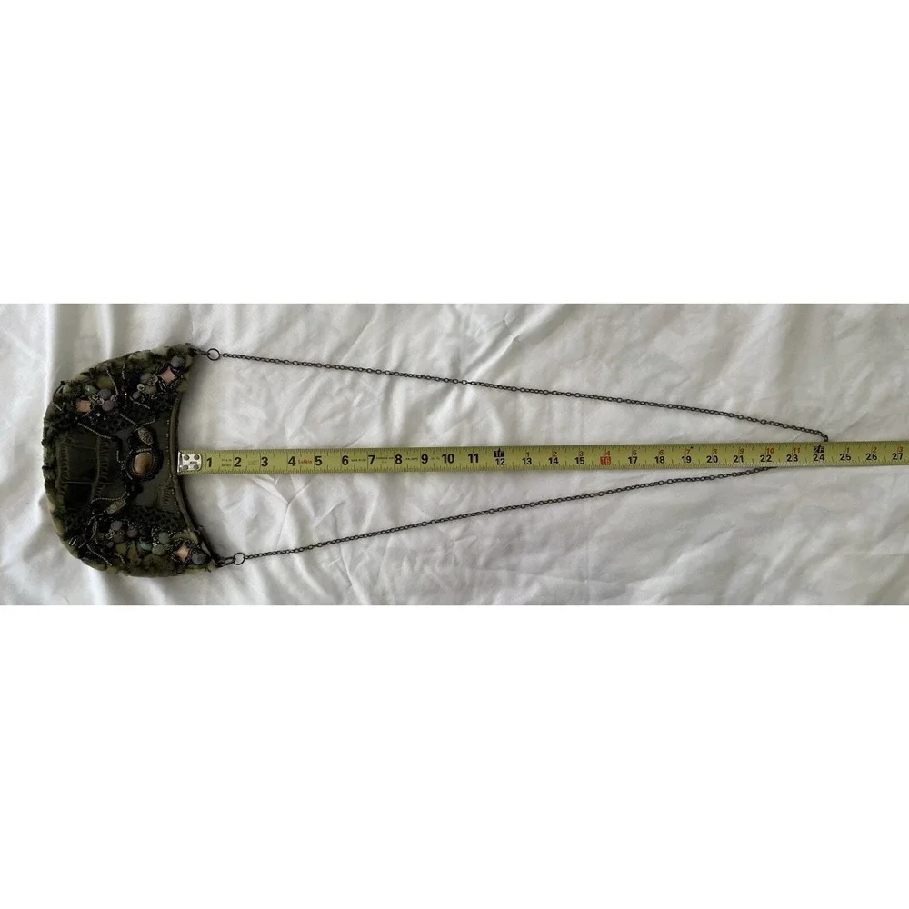 MARY FRANCES Green Leather Croc Highly Embellished Faux Fur Hobo Shoulder Bag